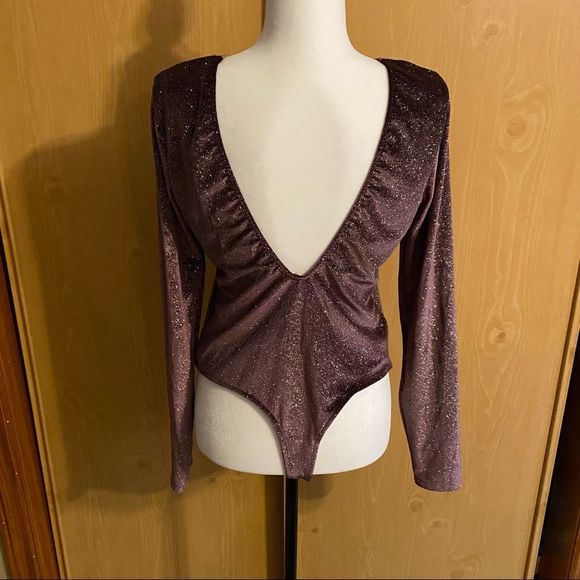 2/$30 ☀️ Victoria’s Secret • Purple Glitter Lowback Longsleeve Bodysuit - Picture 6 of 8